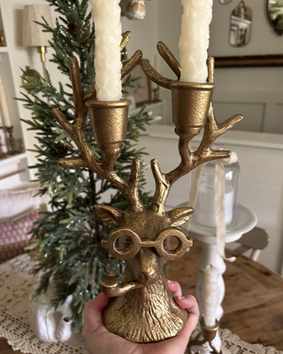 Reindeer in Glasses Candle Holders, Set of 2