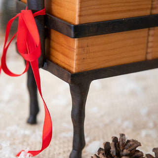 Cast Iron Reindeer Utensil Caddy with Wood Compartments | Christmas Kitchen Organizer