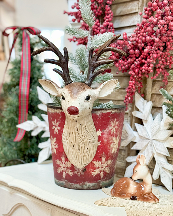 Vintage Inspired Red Deer Bucket