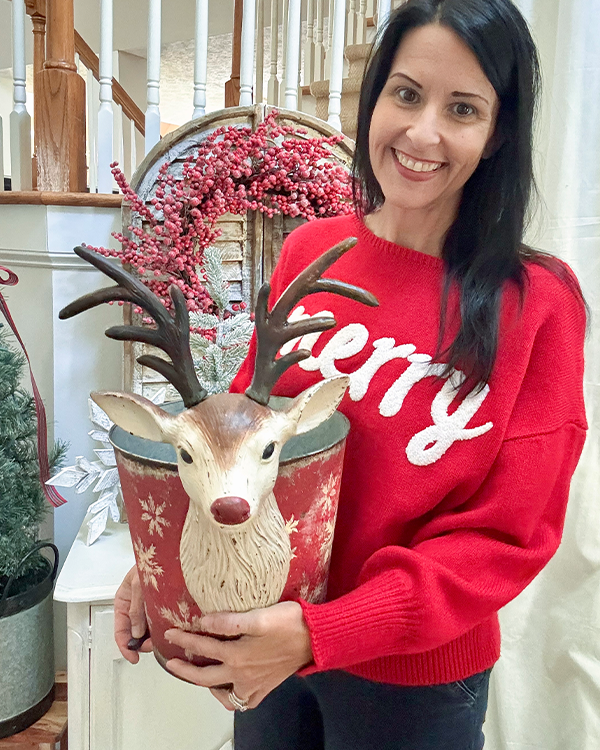 Vintage Inspired Red Deer Bucket