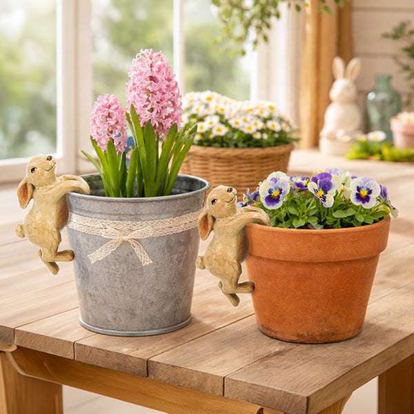 bunny plant pot hanger Distressed Bunny Pot Hanger Figurines, Set of Two