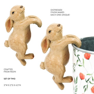 distressed wood look bunny planter décor