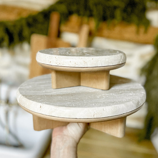 Counter Riser Round Stone Top Wood Round Decorative Risers, Set of Two - Decor Steals