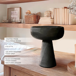 Black paulownia wood pedestal bowl modern home decor