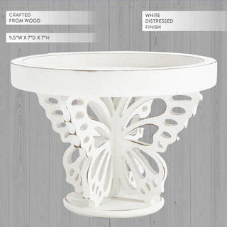 Distressed white wood butterfly pedestal stand decorative riser display