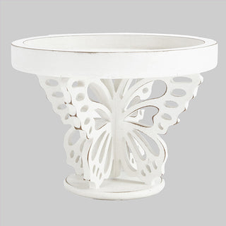 White butterfly plant stand round top platform wood construction