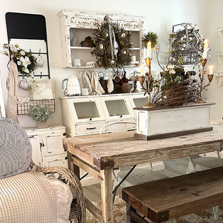 Two Tone Distressed Wood Display Riser Shelf