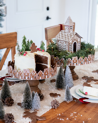 Rustic Wood Gingerbread Village Tiered Cake Stand, Set of 2