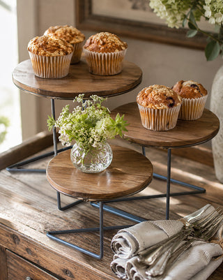 Round Wire Display Risers Wood Tops, Set of 3