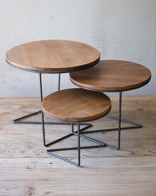 Round Wire Display Risers Wood Tops, Set of 3