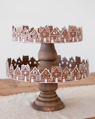 Rustic Wood Gingerbread Village Tiered Cake Stand, Set of 2