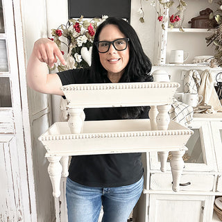 White distressed wooden riser trays product view