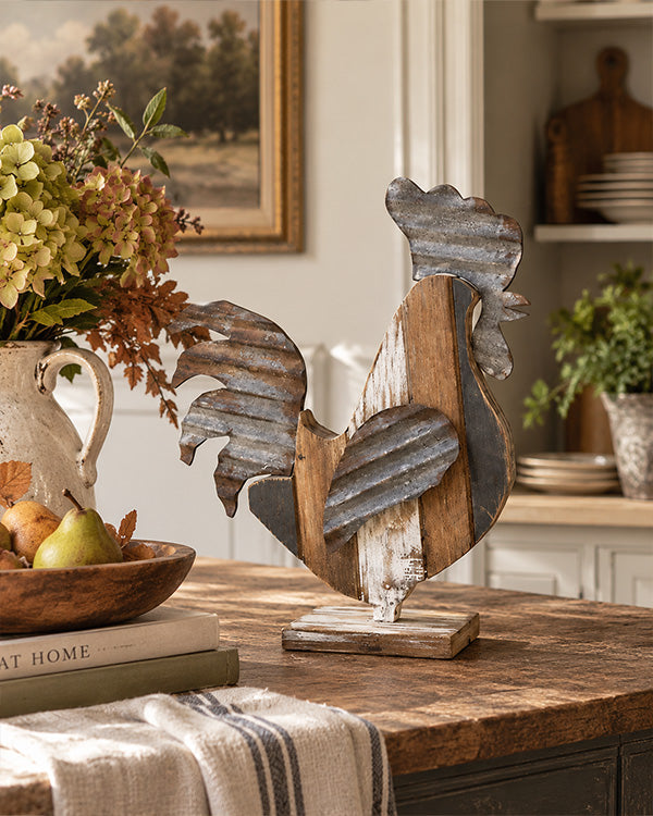 Reclaimed Wood Rooster Tabletop Decor