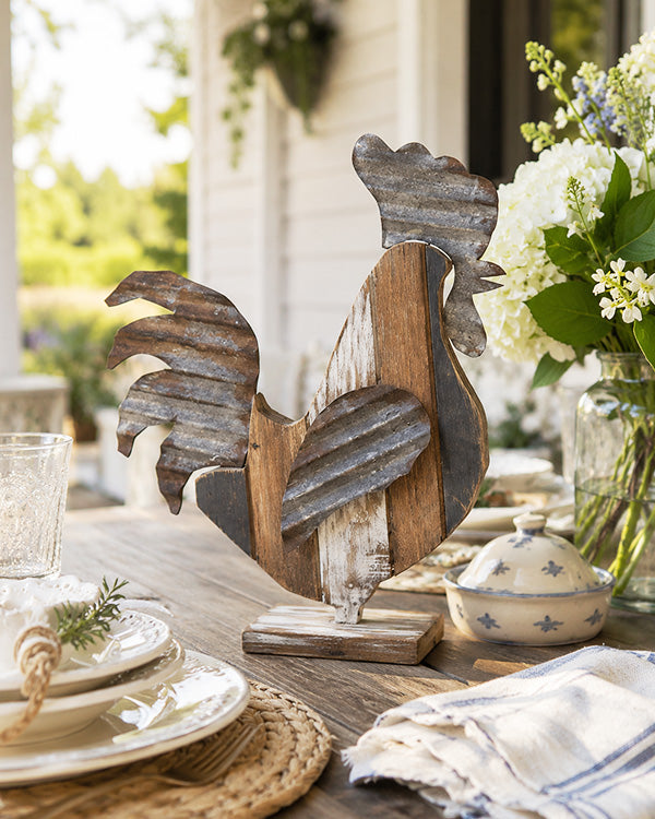 Reclaimed Wood Rooster Tabletop Decor