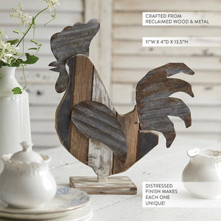 Farmhouse rooster sculpture reclaimed wood and metal