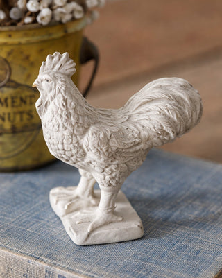 Cast Iron Antique White Rooster Figurine, Set of 2