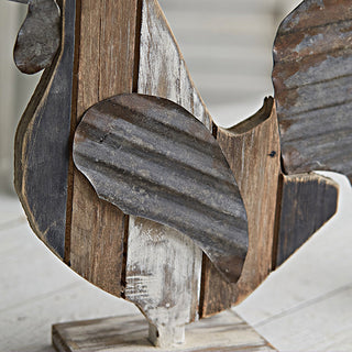 Reclaimed wood metal rooster body rustic home decor

