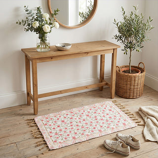 Pink Floral Chenille Area Rug with Tassels