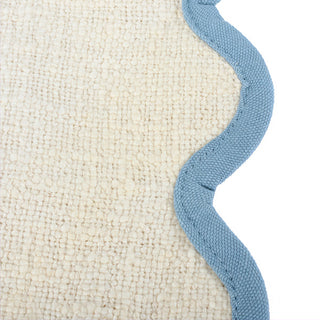 Ivory Table Runner with Blue Scalloped Edge – 60" Cotton Runner