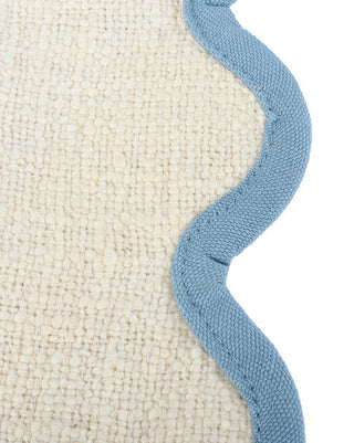 Ivory Table Runner with Blue Scalloped Edge – 60" Cotton Runner
