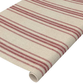 Two rolls of stripe paper table runners showing red and blue color options with packaging
