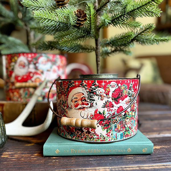 Vintage Inspired Santa Patterned Buckets, Set of 2 - Decor Steals
