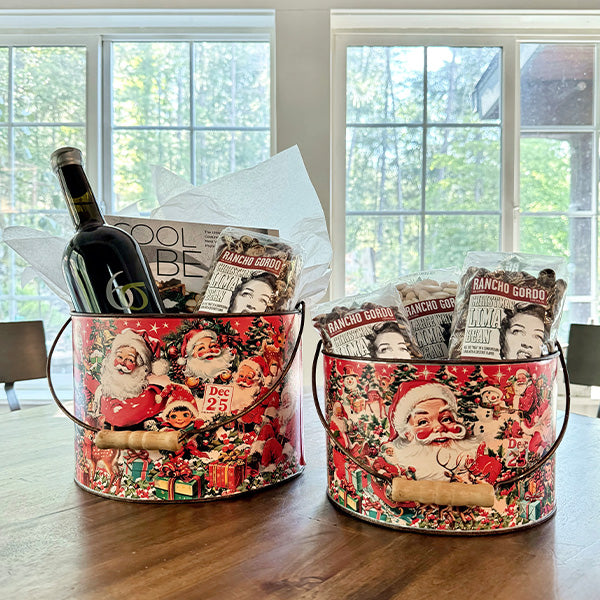 Vintage Inspired Santa Patterned Buckets, Set of 2 - Decor Steals