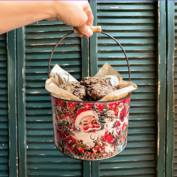 Vintage Inspired Santa Patterned Buckets, Set of 2 - Decor Steals