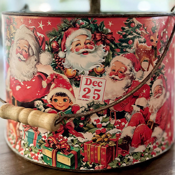 Vintage Inspired Santa Patterned Buckets, Set of 2 - Decor Steals