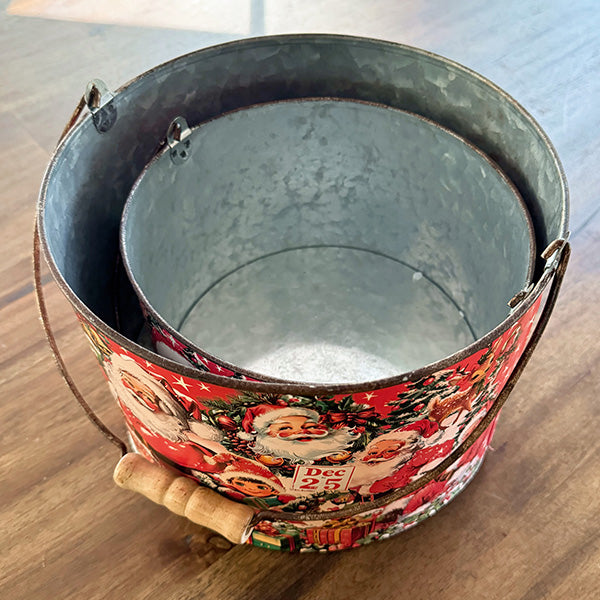 Vintage Inspired Santa Patterned Buckets, Set of 2 - Decor Steals