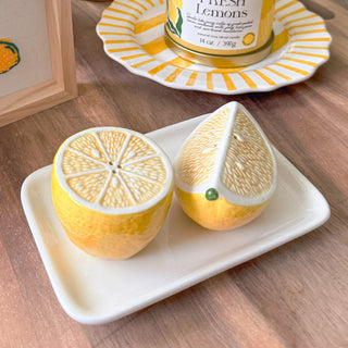Lemon shaped ceramic salt and pepper shakers