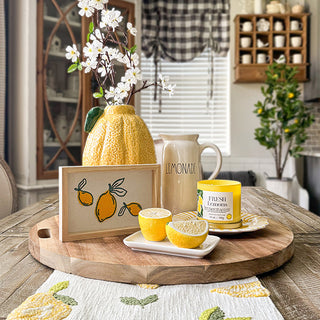 Lemon kitchen decor with ceramic shakers