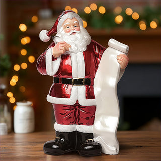 13 Inch Metallic Red Santa with List Figurine