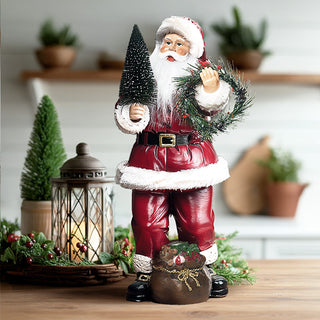Traditional 16-Inch Santa Figurine with Bottle Brush Tree