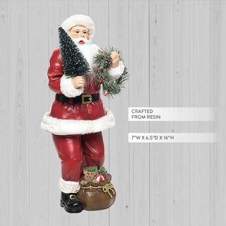 Traditional 16-Inch Santa Figurine with Bottle Brush Tree