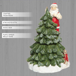 Santa Decorating Christmas Tree Musical Figurine | Plays Jingle Bells