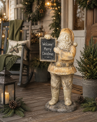 Antique Inspired Santa with Writable Chalkboard 31 Inch Statue