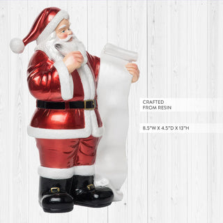13 Inch Metallic Red Santa with List Figurine