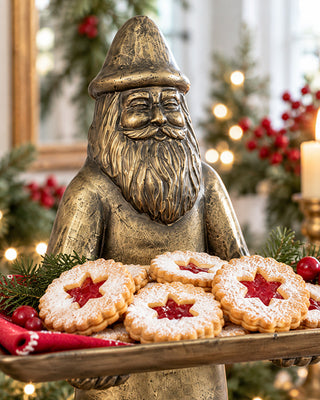 Brass-Tone Bearded Santa Figurine with Tray