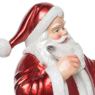 13 Inch Metallic Red Santa with List Figurine