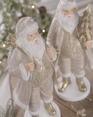 Elegant Santa Figurines, Set of 2 Gold Ivory 12 Inch Christmas Tabletop Decor