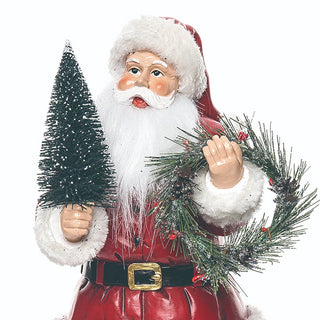 Traditional 16-Inch Santa Figurine with Bottle Brush Tree