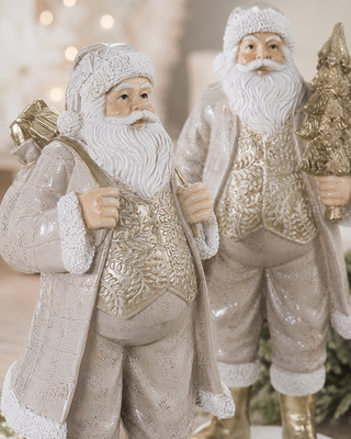 Elegant Santa Figurines, Set of 2 Gold Ivory 12 Inch Christmas Tabletop Decor