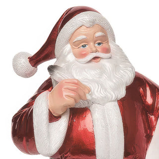 13 Inch Metallic Red Santa with List Figurine