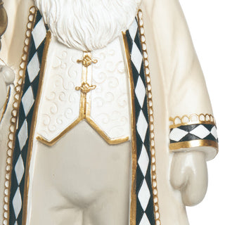16 Inch Neutral Santa Figurine Gold Tree Staff Harlequin Trim | Christmas Decor