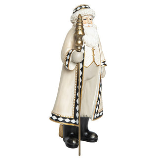 16 Inch Neutral Santa Figurine Gold Tree Staff Harlequin Trim | Christmas Decor