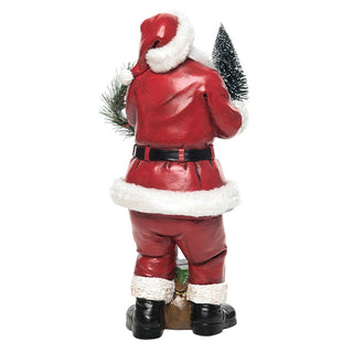 Traditional 16-Inch Santa Figurine with Bottle Brush Tree