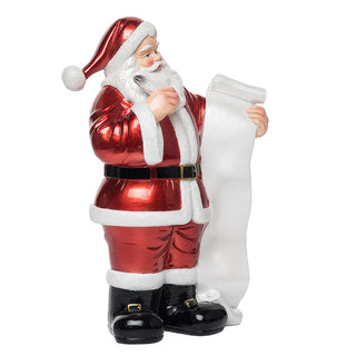 13 Inch Metallic Red Santa with List Figurine