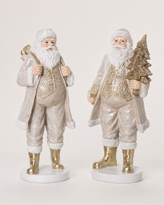 Elegant Santa Figurines, Set of 2 Gold Ivory 12 Inch Christmas Tabletop Decor