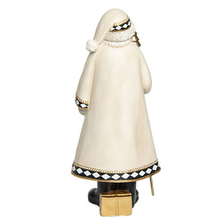 16 Inch Neutral Santa Figurine Gold Tree Staff Harlequin Trim | Christmas Decor
